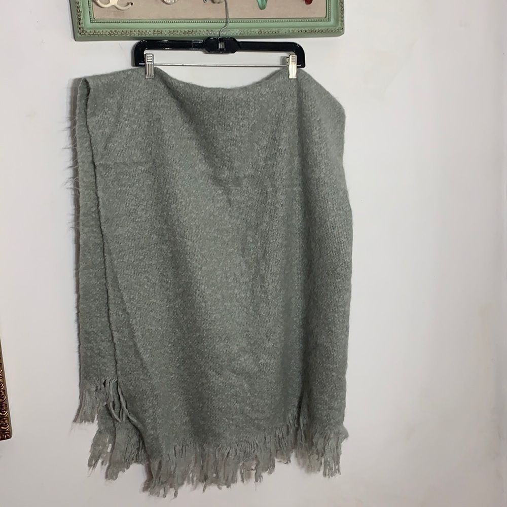 Martha Stewart Grey neutral Fringe Acrylic Oversized Shawl throw cozy